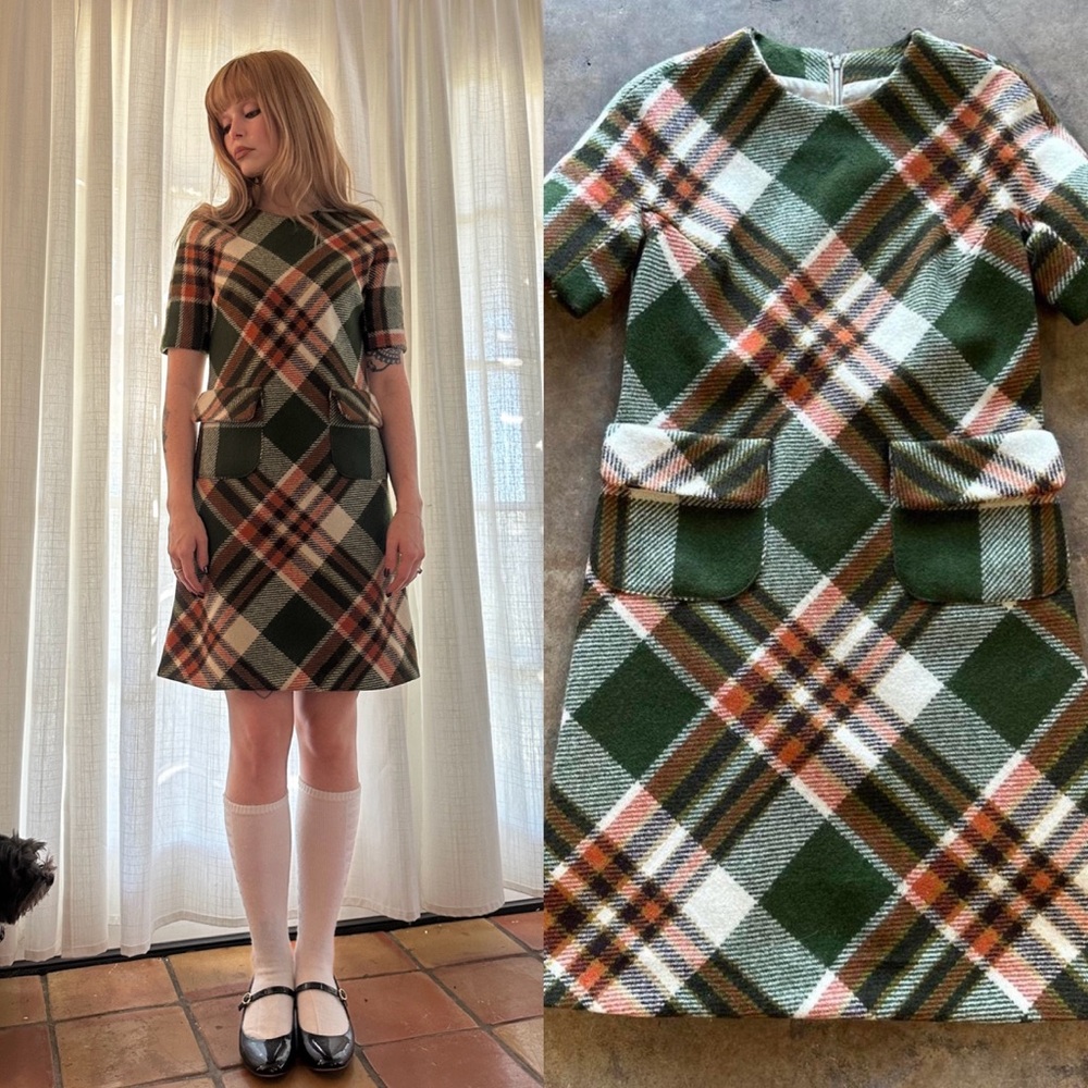 1960s mod darling plaid dress